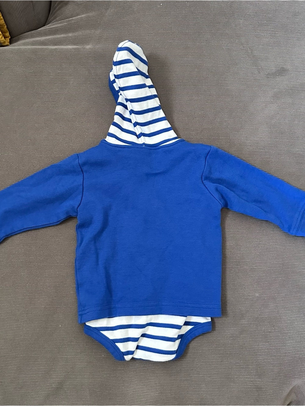 Two Feet Ahead NCAA Kansas Jayhawks Baby Striped Hooded Shirt 12M Snap Bottom - Picture 5 of 5